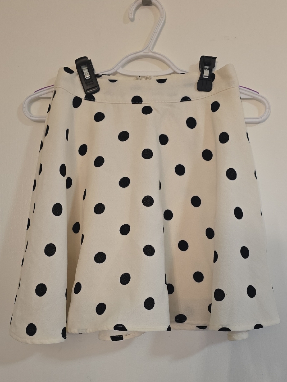 Forever 21 Cream Skater Skirt with Black Polka Dots